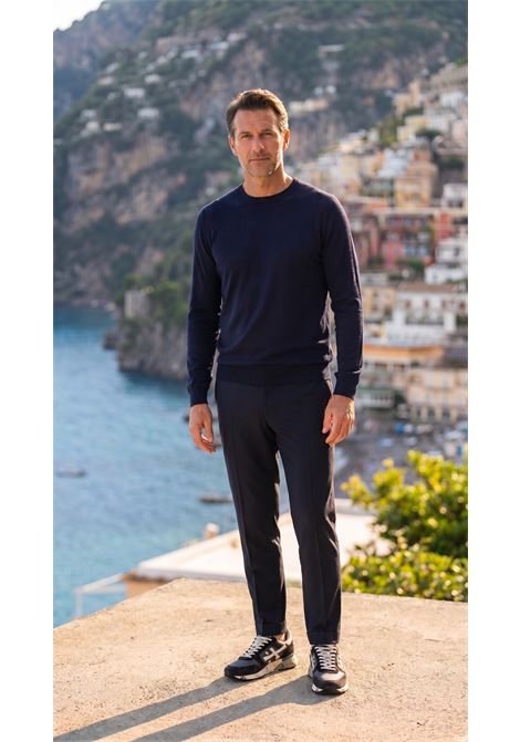 Paolo Pecora Navy Blue Crew Neck Sweater in Silk and Cotton PAOLO PECORA |  | A002 F2006685